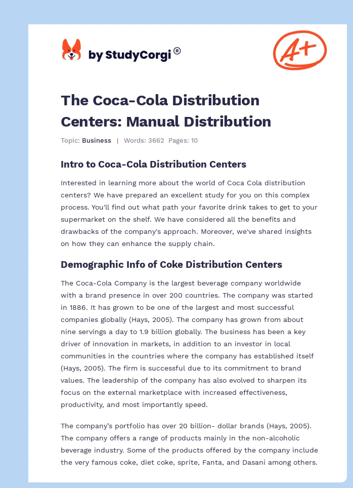 The Coca-Cola Distribution Centers: Manual Distribution. Page 1