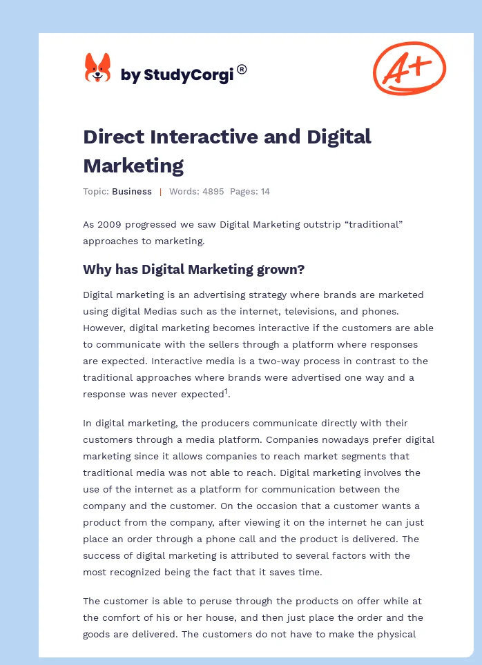 Direct Interactive and Digital Marketing. Page 1