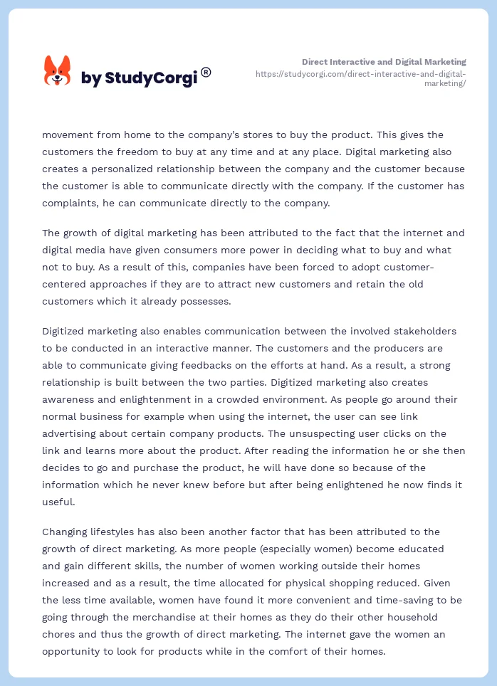 Direct Interactive and Digital Marketing. Page 2