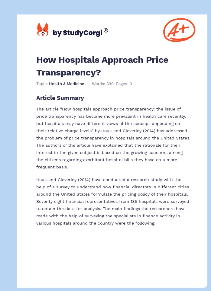How Hospitals Approach Price Transparency?. Page 1