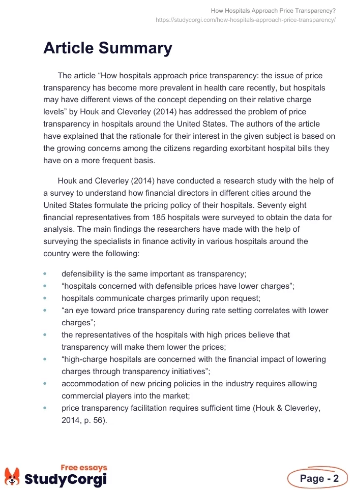 How Hospitals Approach Price Transparency?. Page 2