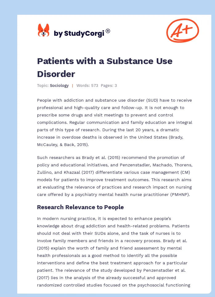 Patients with a Substance Use Disorder. Page 1