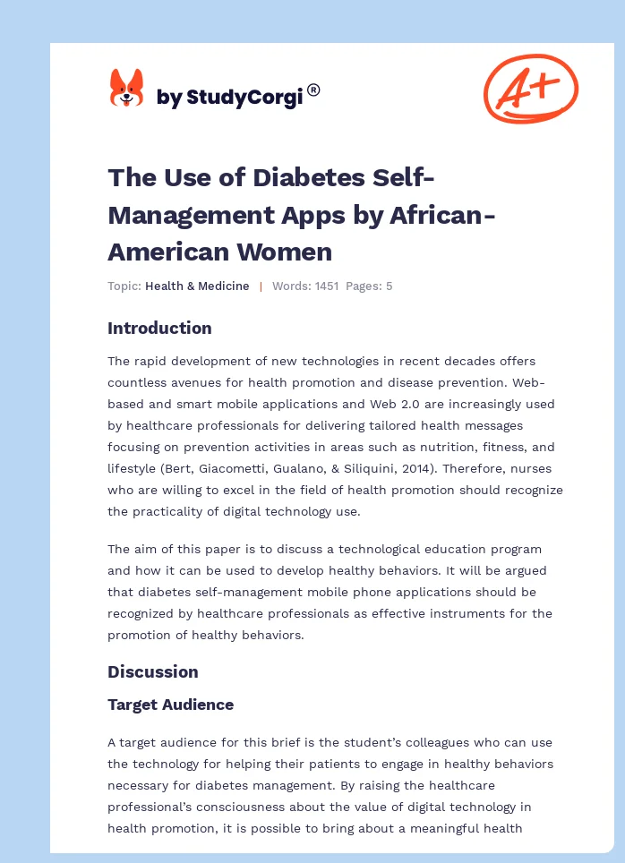 The Use of Diabetes Self-Management Apps by African-American Women. Page 1