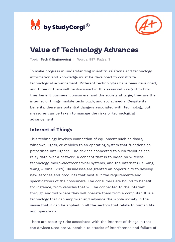 Value of Technology Advances. Page 1