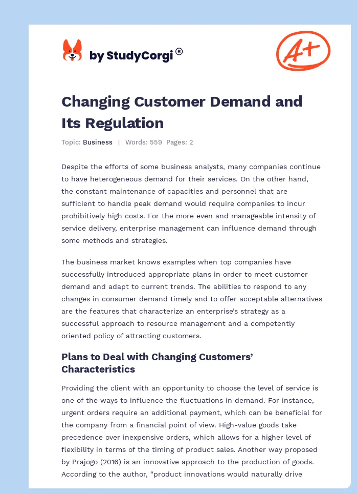 Changing Customer Demand and Its Regulation. Page 1