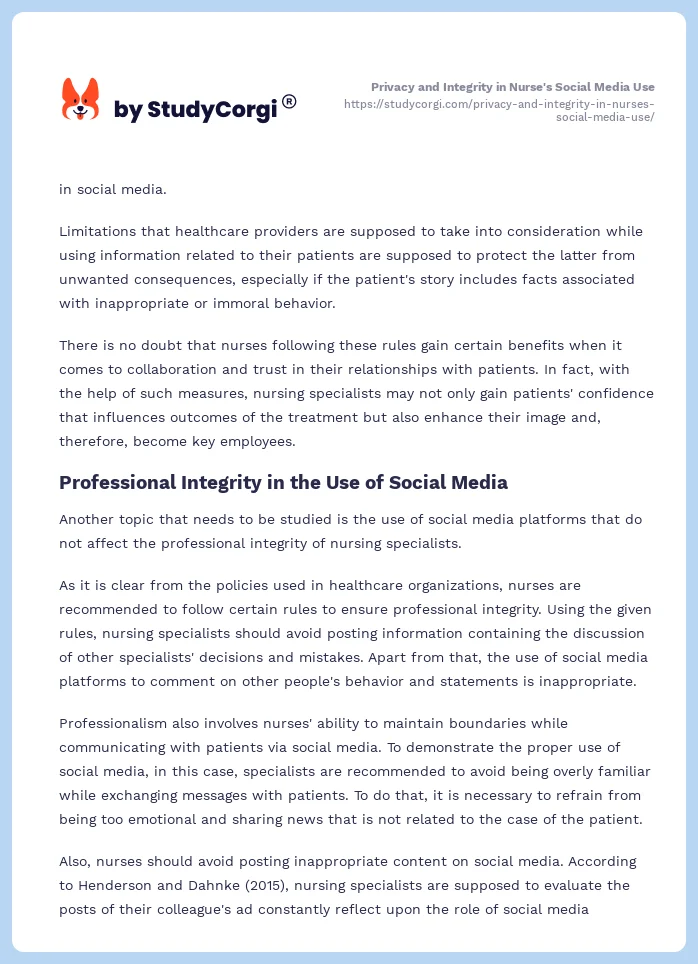 Privacy and Integrity in Nurse's Social Media Use. Page 2