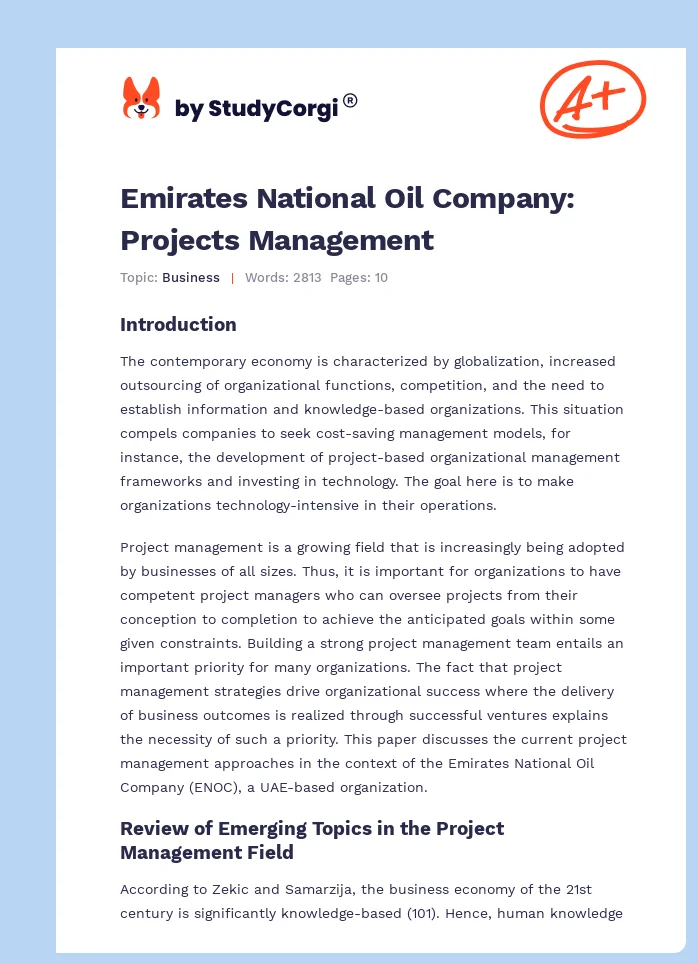 Emirates National Oil Company: Projects Management. Page 1