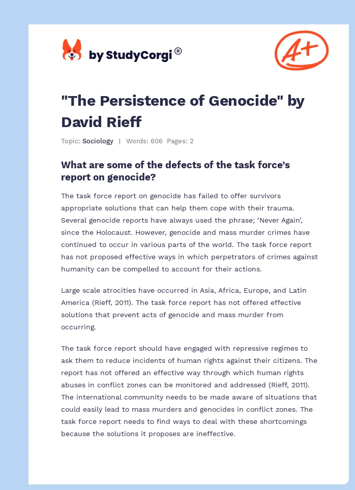 "The Persistence of Genocide" by David Rieff. Page 1