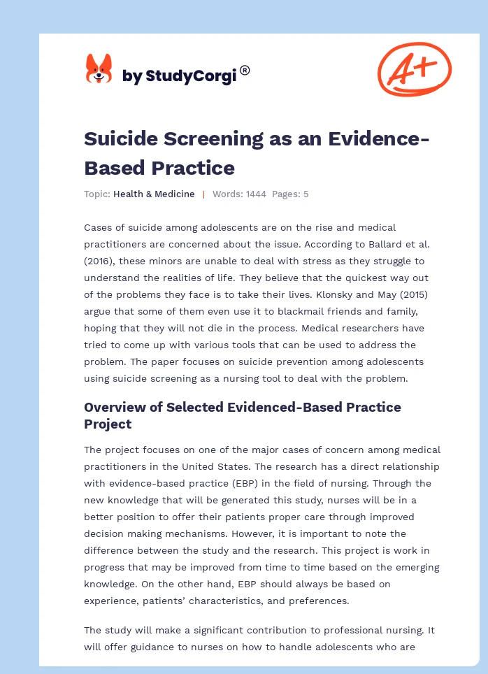 Suicide Screening as an Evidence-Based Practice. Page 1