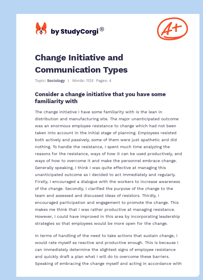 Change Initiative and Communication Types. Page 1
