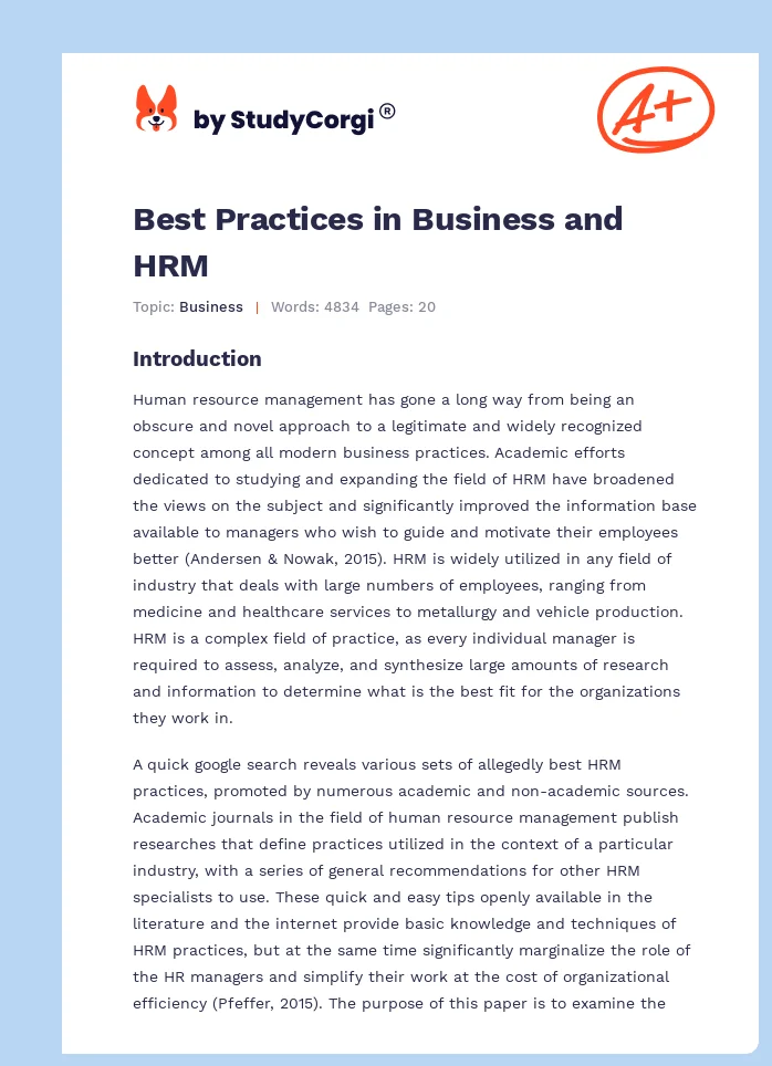 Best Practices in Business and HRM. Page 1