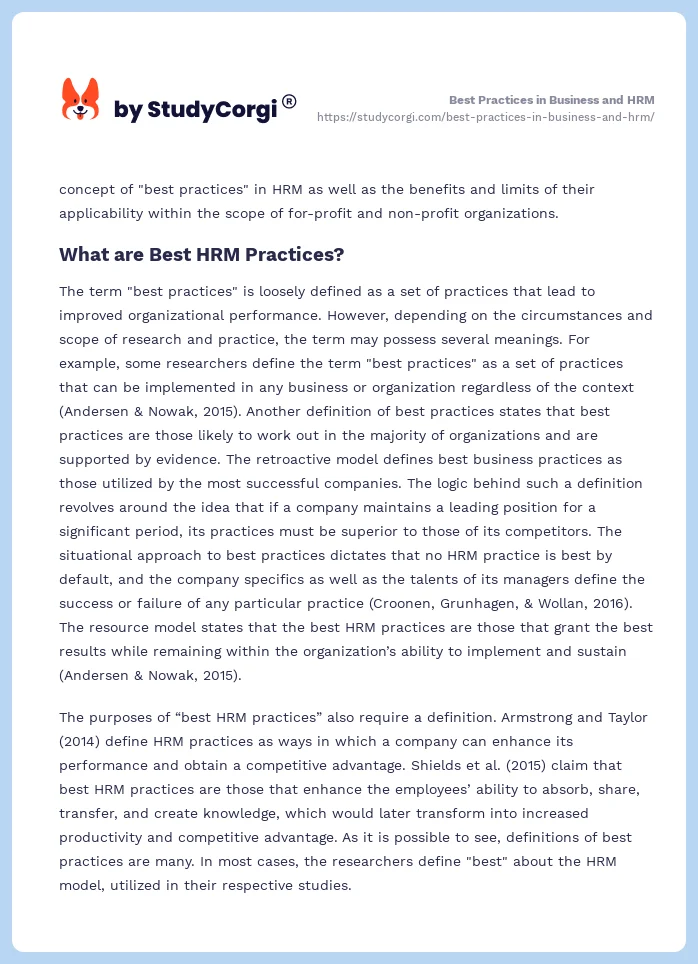 Best Practices in Business and HRM. Page 2