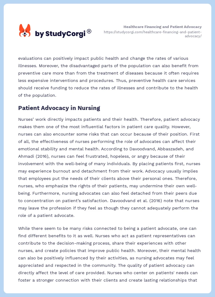 Healthcare Financing and Patient Advocacy. Page 2