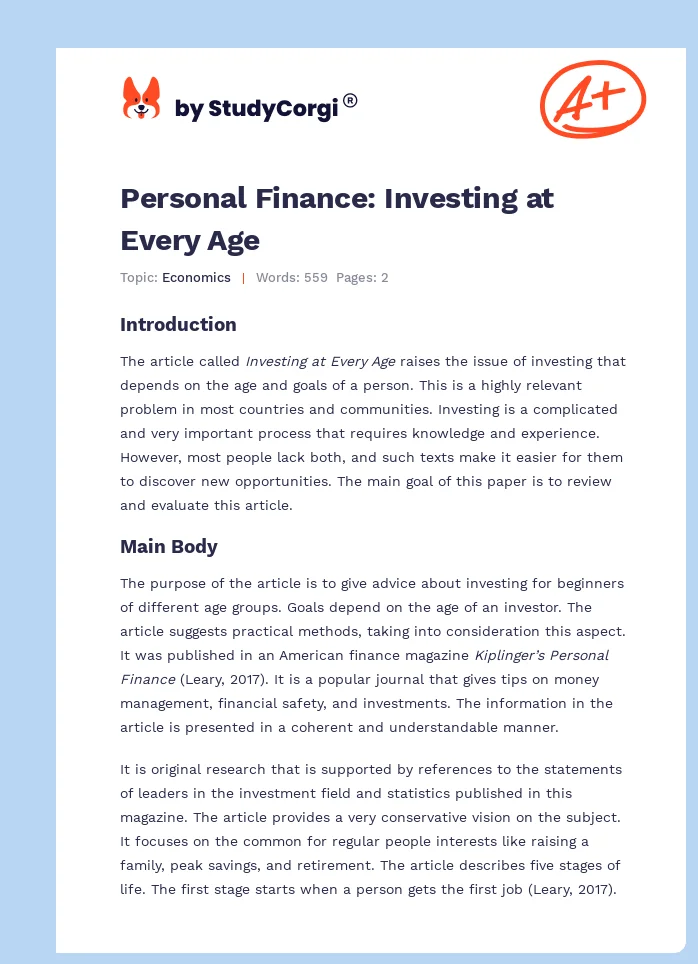 Personal Finance: Investing at Every Age. Page 1