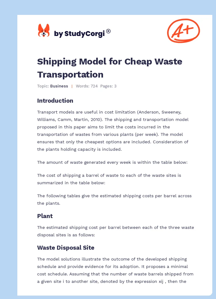 Shipping Model for Cheap Waste Transportation. Page 1