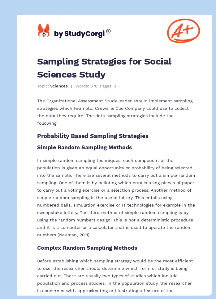Sampling Strategies for Social Sciences Study. Page 1