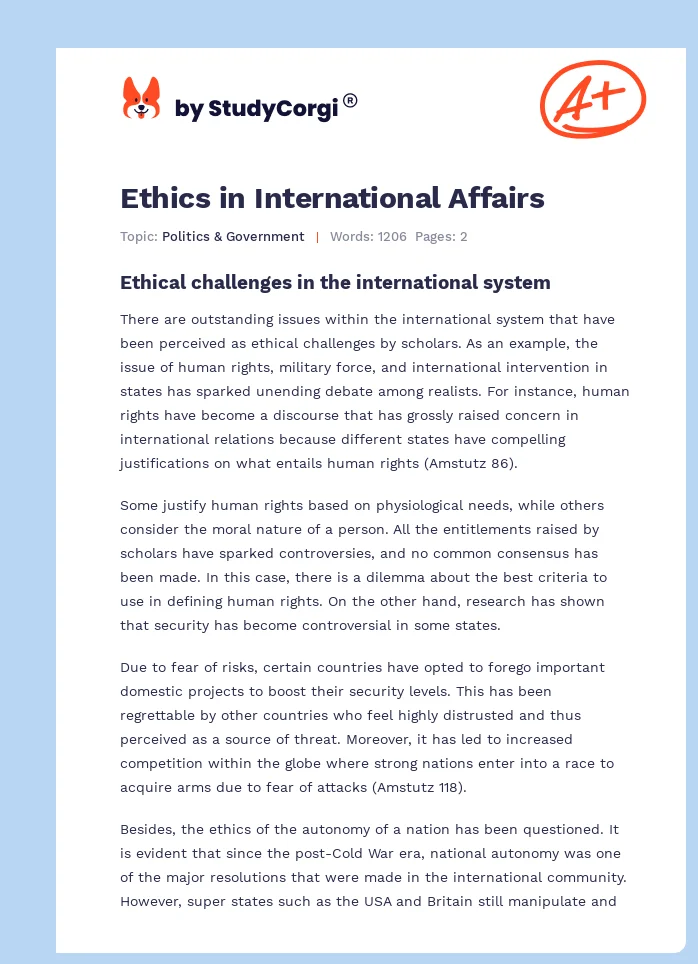 Ethics in International Affairs. Page 1