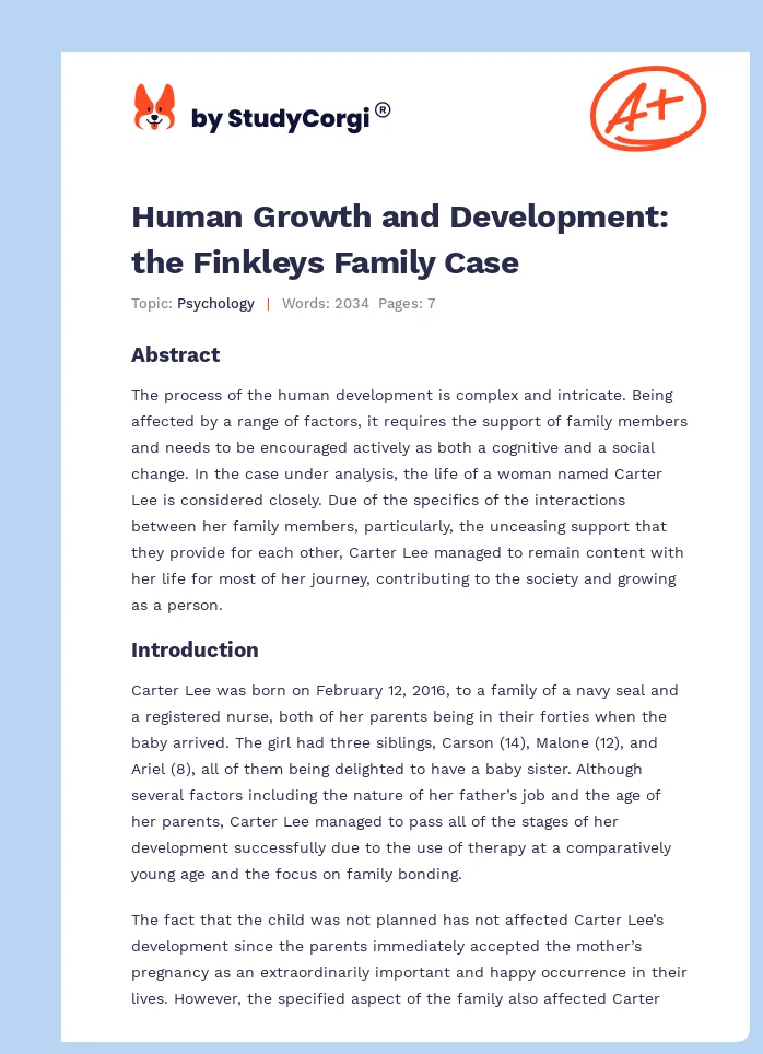 Human Growth and Development: the Finkleys Family Case. Page 1