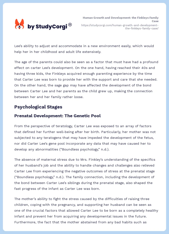 Human Growth and Development: the Finkleys Family Case. Page 2