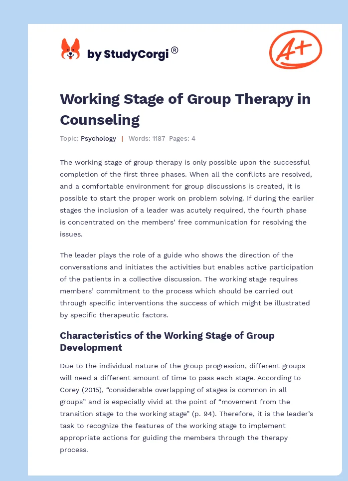Working Stage of Group Therapy in Counseling. Page 1