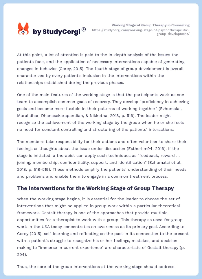 Working Stage of Group Therapy in Counseling. Page 2