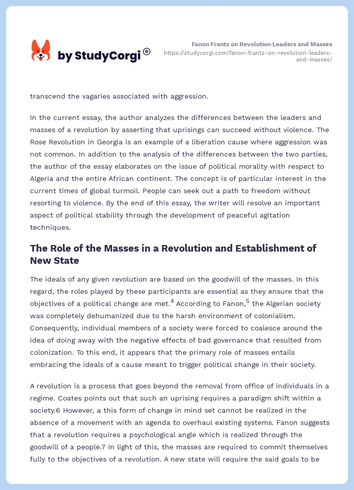 Fanon Frantz on Revolution Leaders and Masses. Page 2