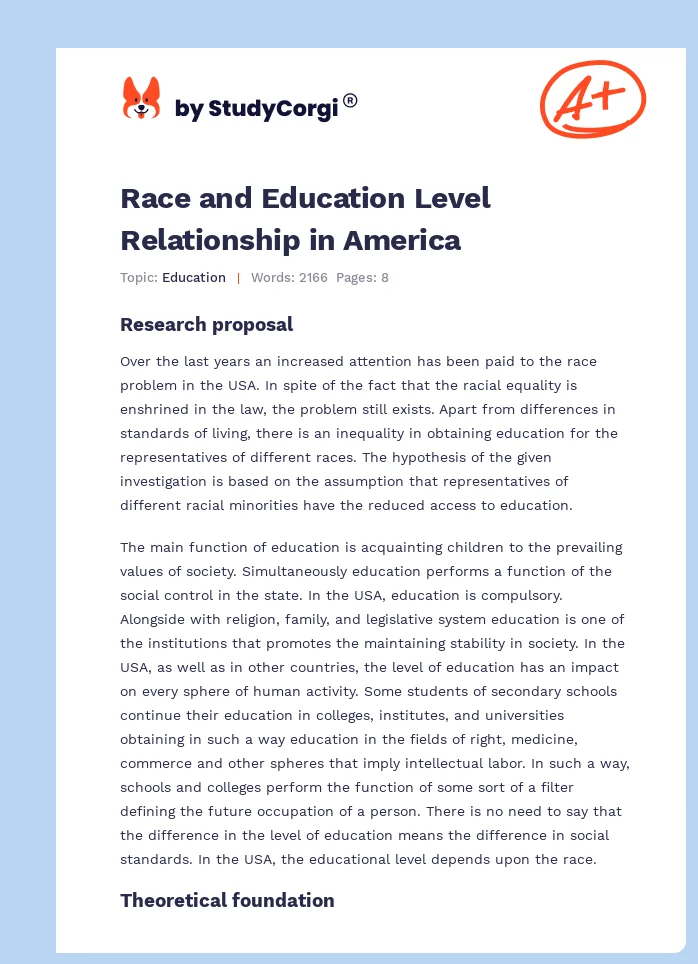 Race and Education Level Relationship in America. Page 1