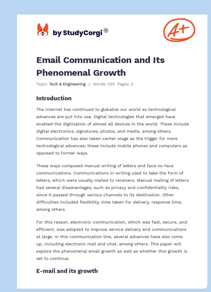 Email Communication and Its Phenomenal Growth. Page 1