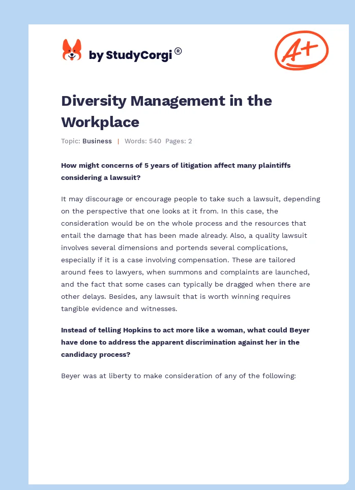Diversity Management in the Workplace. Page 1