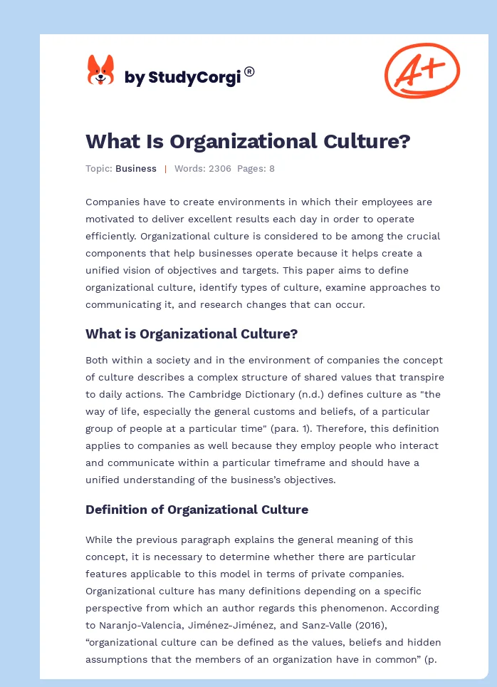 What Is Organizational Culture?. Page 1