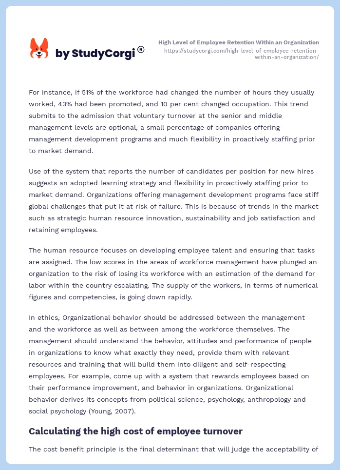 High Level of Employee Retention Within an Organization. Page 2
