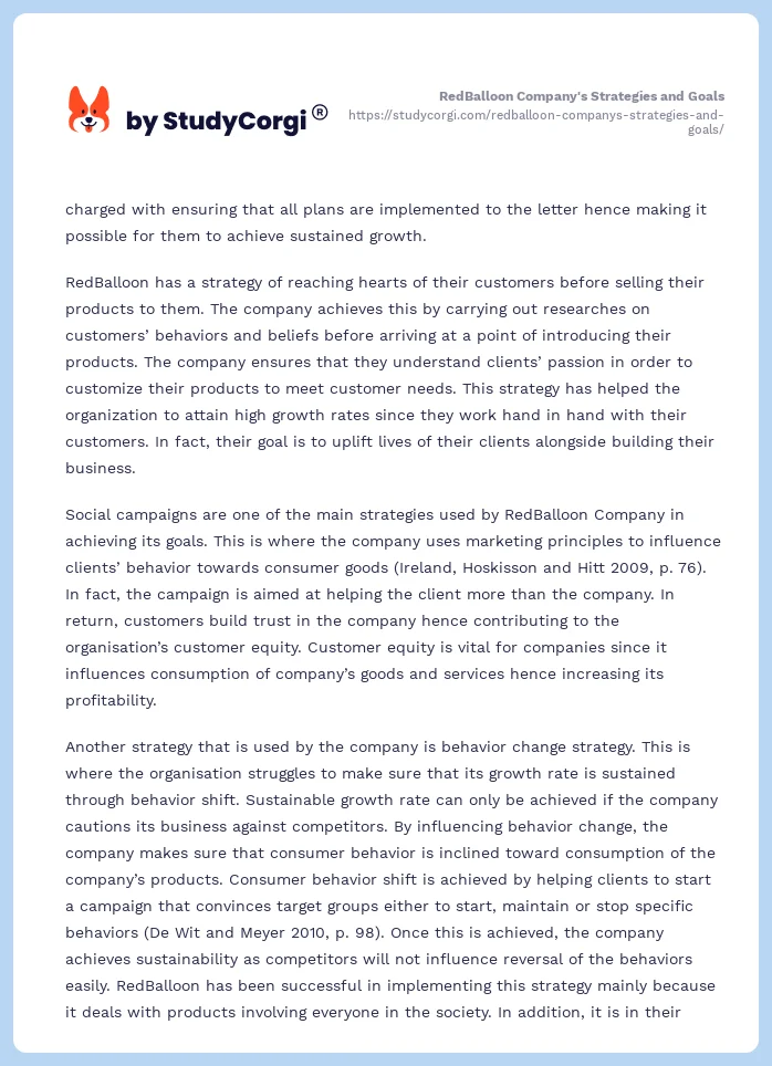 RedBalloon Company's Strategies and Goals. Page 2