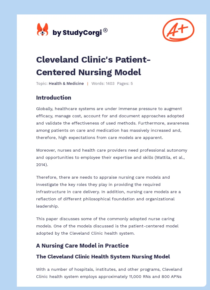 Cleveland Clinic's Patient-Centered Nursing Model. Page 1