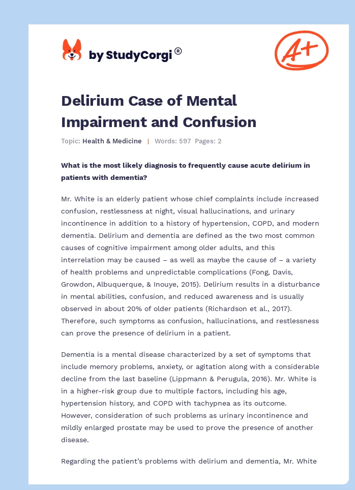 Delirium Case of Mental Impairment and Confusion. Page 1