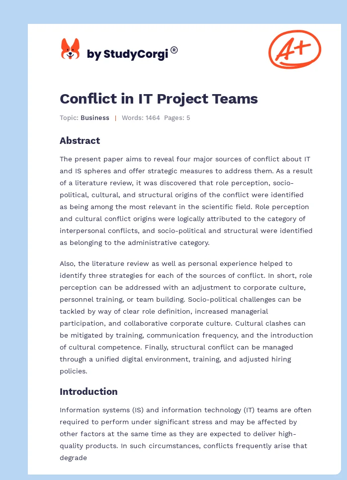 Conflict in IT Project Teams. Page 1