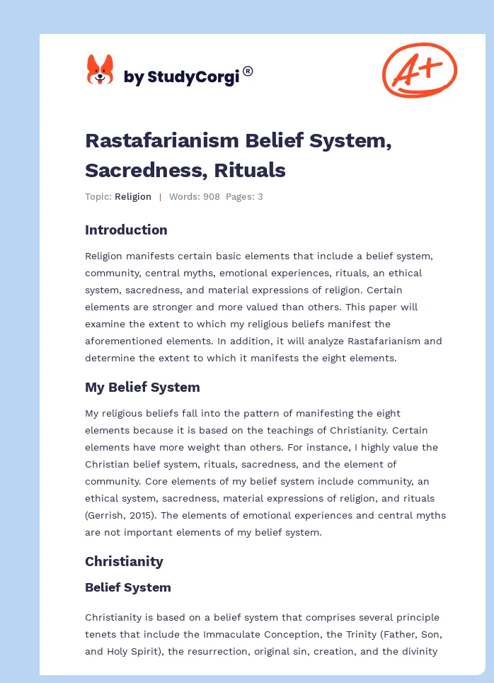 Rastafarianism Belief System, Sacredness, Rituals. Page 1