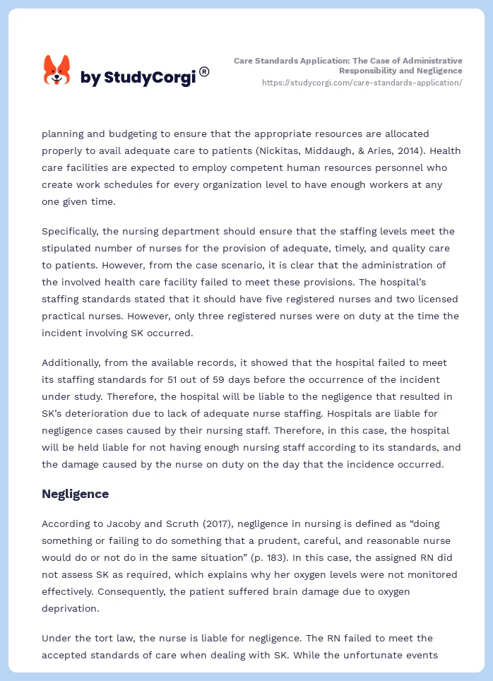 Care Standards Application: The Case of Administrative Responsibility and Negligence. Page 2