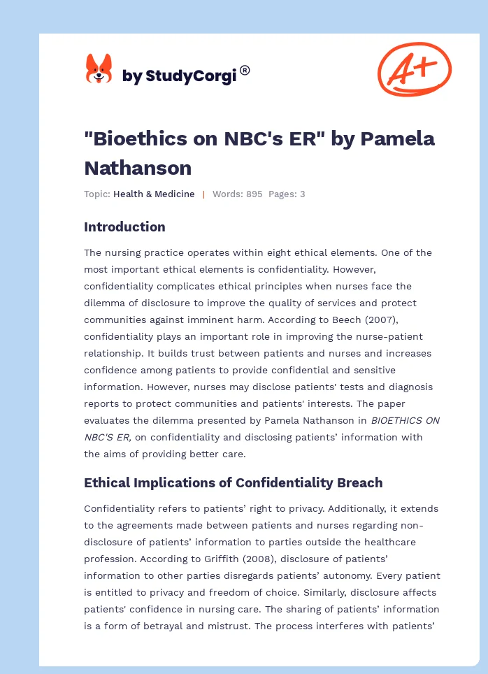 "Bioethics on NBC's ER" by Pamela Nathanson. Page 1