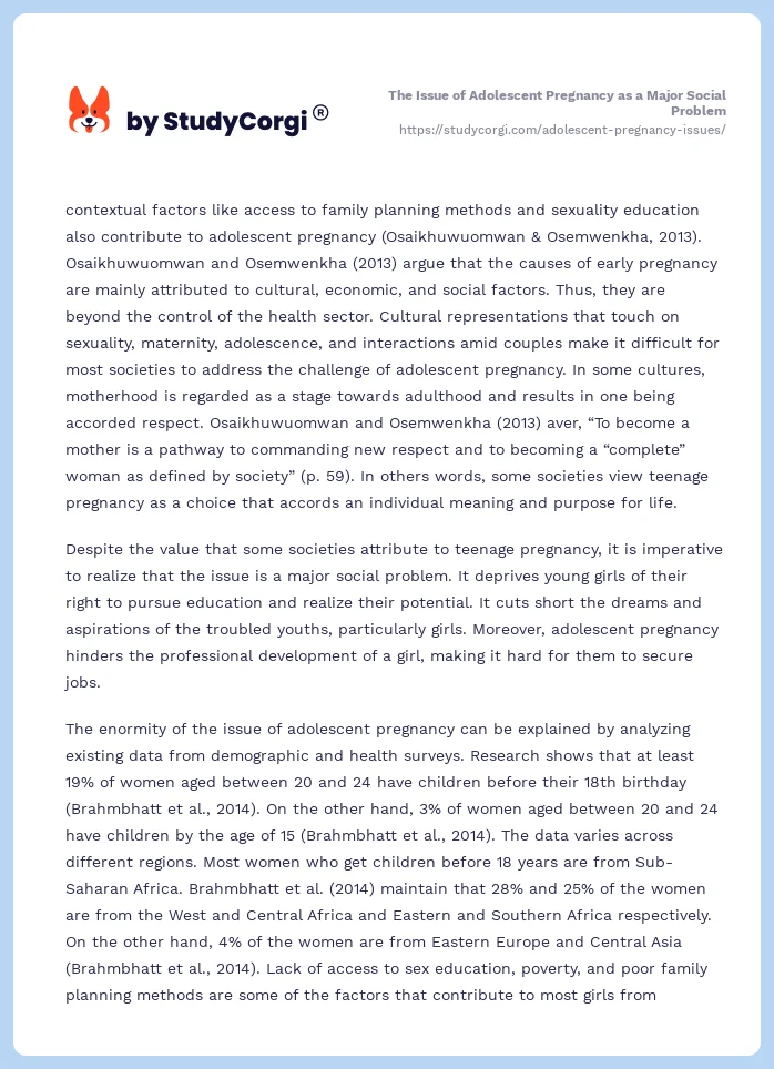 The Issue of Adolescent Pregnancy as a Major Social Problem. Page 2