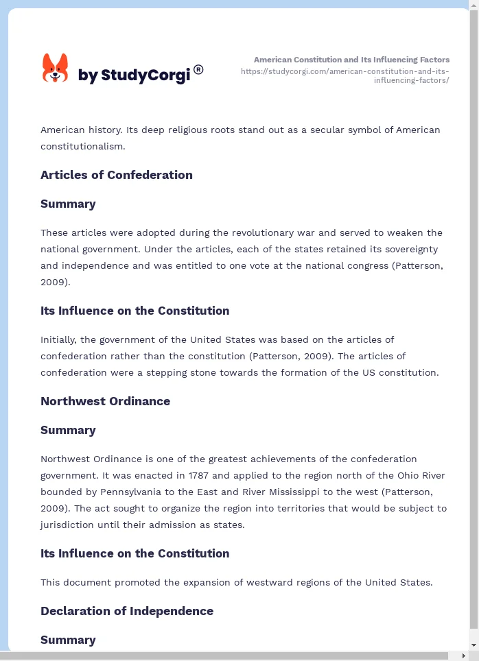 American Constitution and Its Influencing Factors. Page 2