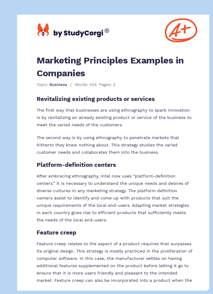 Marketing Principles Examples in Companies. Page 1