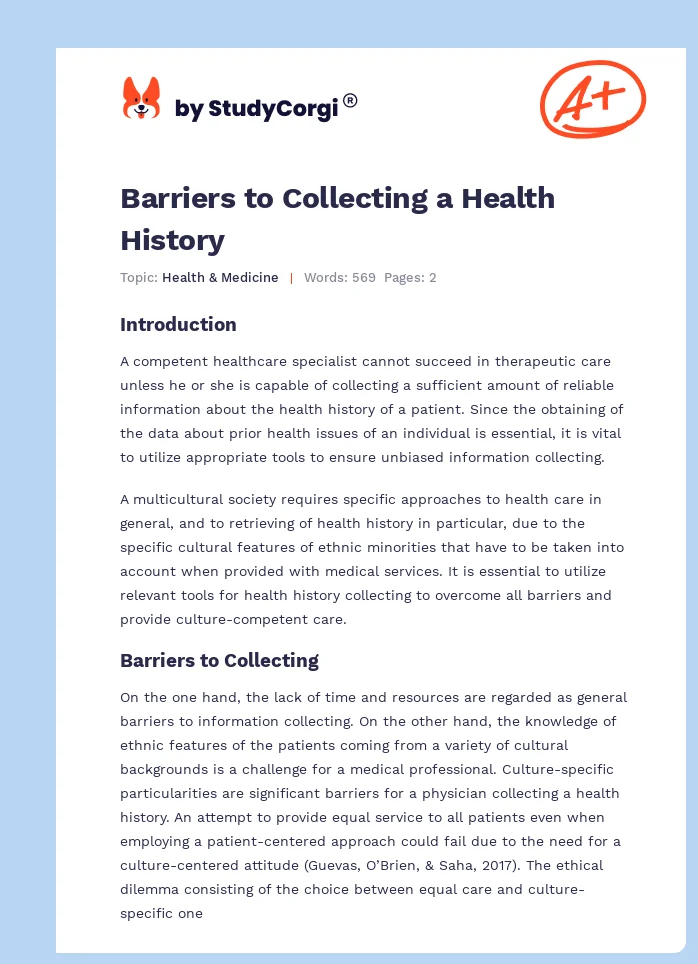 Barriers to Collecting a Health History. Page 1