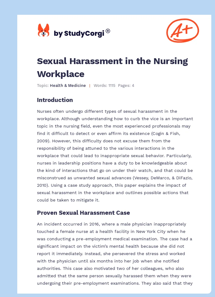 Sexual Harassment in the Nursing Workplace. Page 1