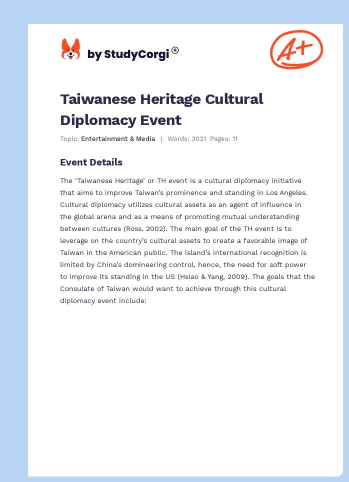 Taiwanese Heritage Cultural Diplomacy Event. Page 1