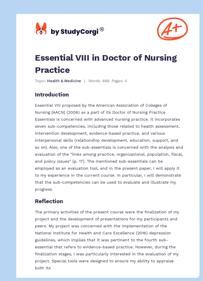 Essential VIII in Doctor of Nursing Practice. Page 1