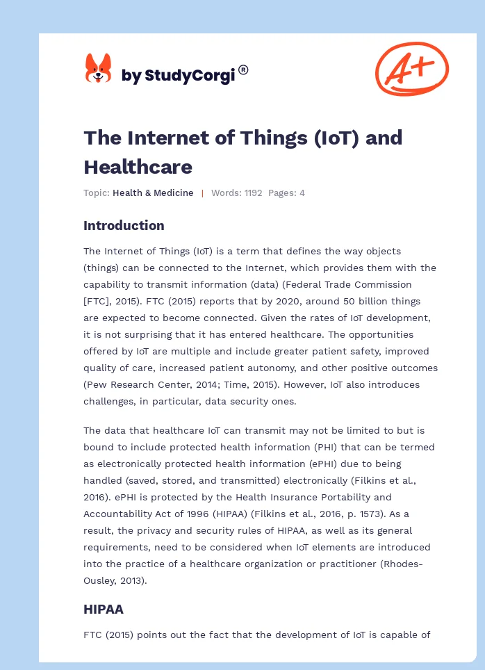The Internet of Things (IoT) and Healthcare. Page 1
