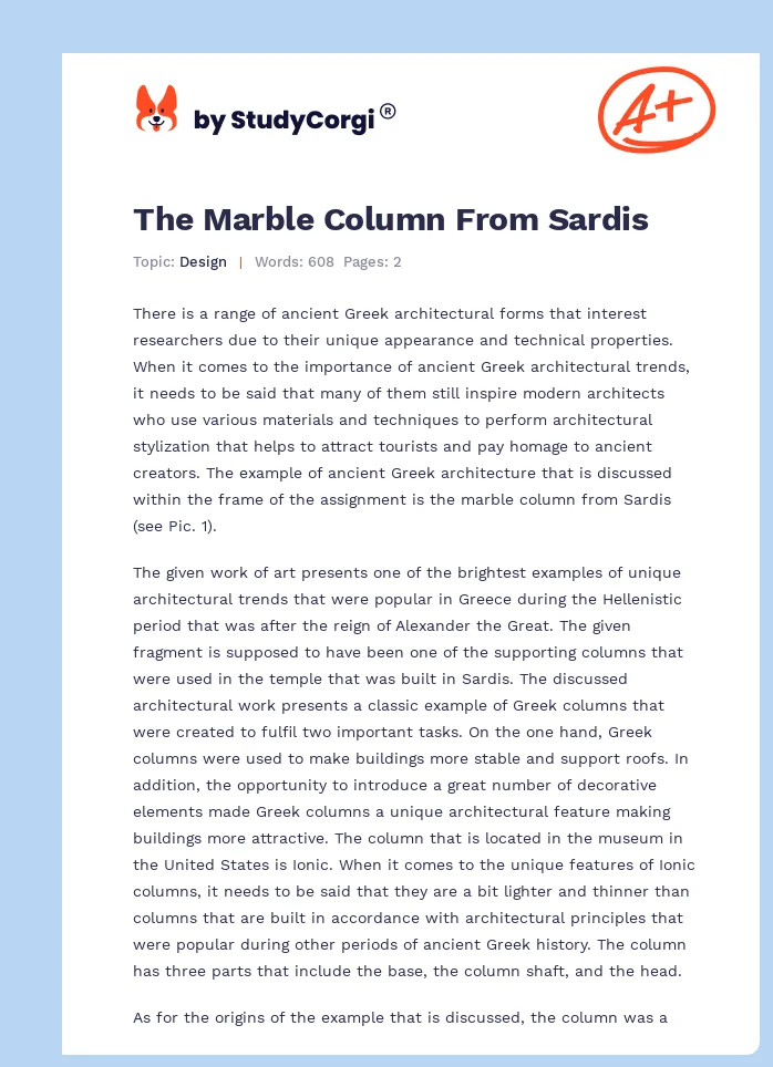 The Marble Column From Sardis. Page 1