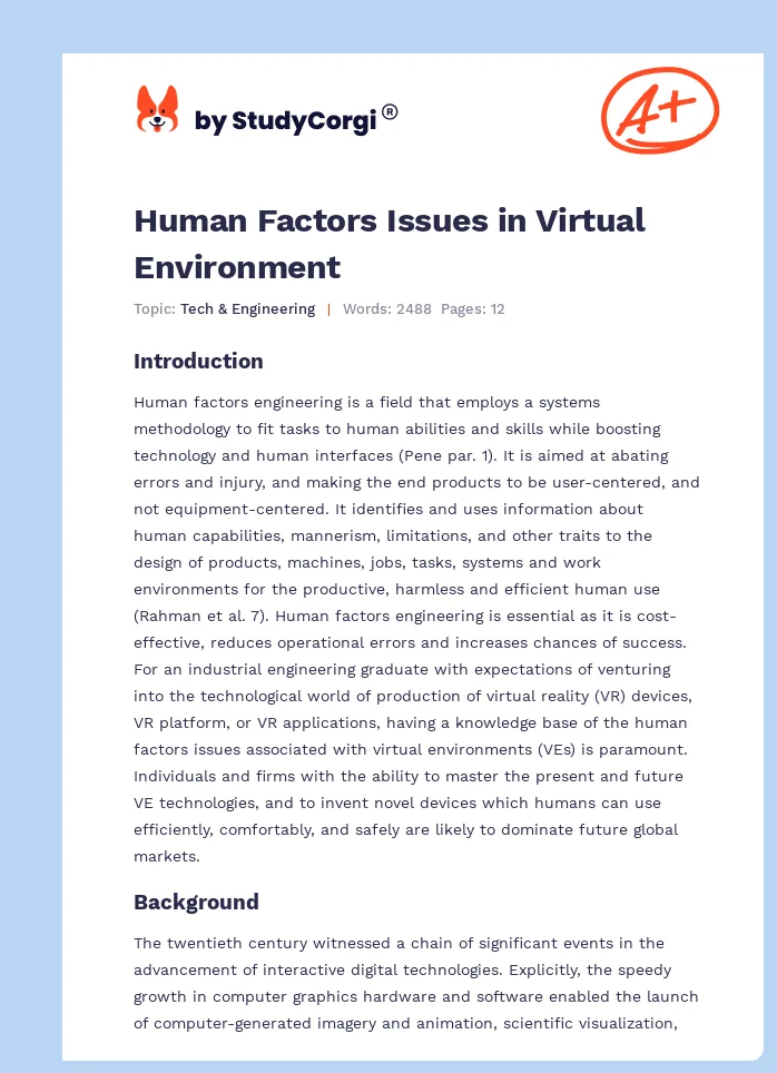 Human Factors Issues in Virtual Environment. Page 1