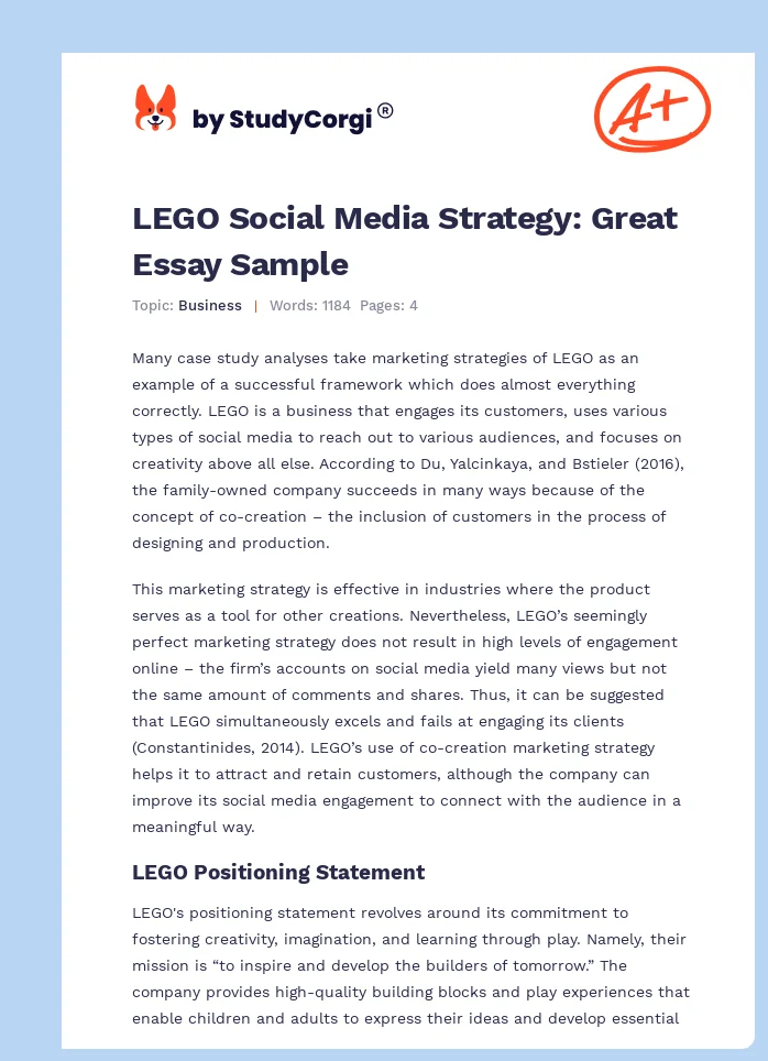 LEGO Social Media Strategy: Great Essay Sample. Page 1