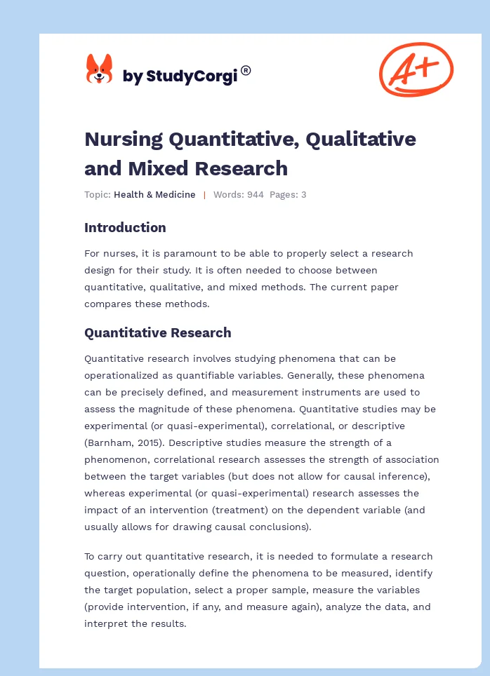 Nursing Quantitative, Qualitative and Mixed Research. Page 1